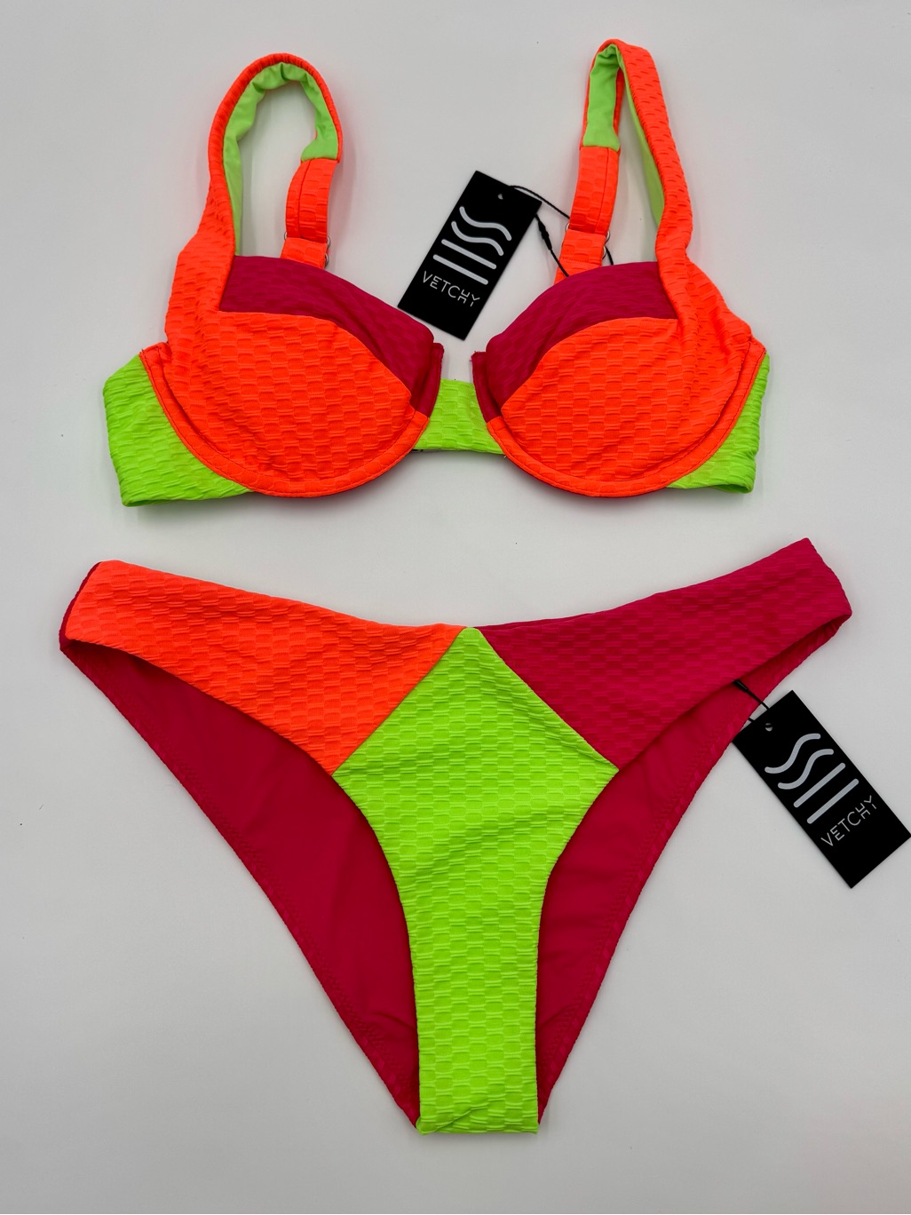 Vetchy Neon Colorblock Underwire Bikini - Orange, Fuchsia & Lime Nwt Size Small — image 2 of 8